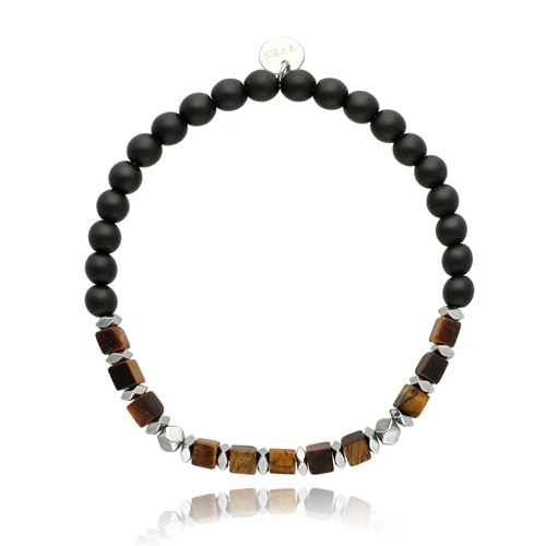 Obrazek Bransoletka męska z tygrysim okiem i agatami BM97715