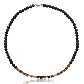 Picture of Naszyjnik męski z tygrysim okiem i agatami NM97715