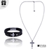 Image sur Zestaw bransoleta skórzana & naszyjnik ze stali SM02210